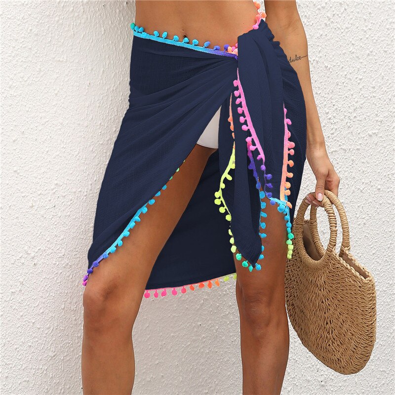 Sarong with Mulicolor Tassel Cover Up