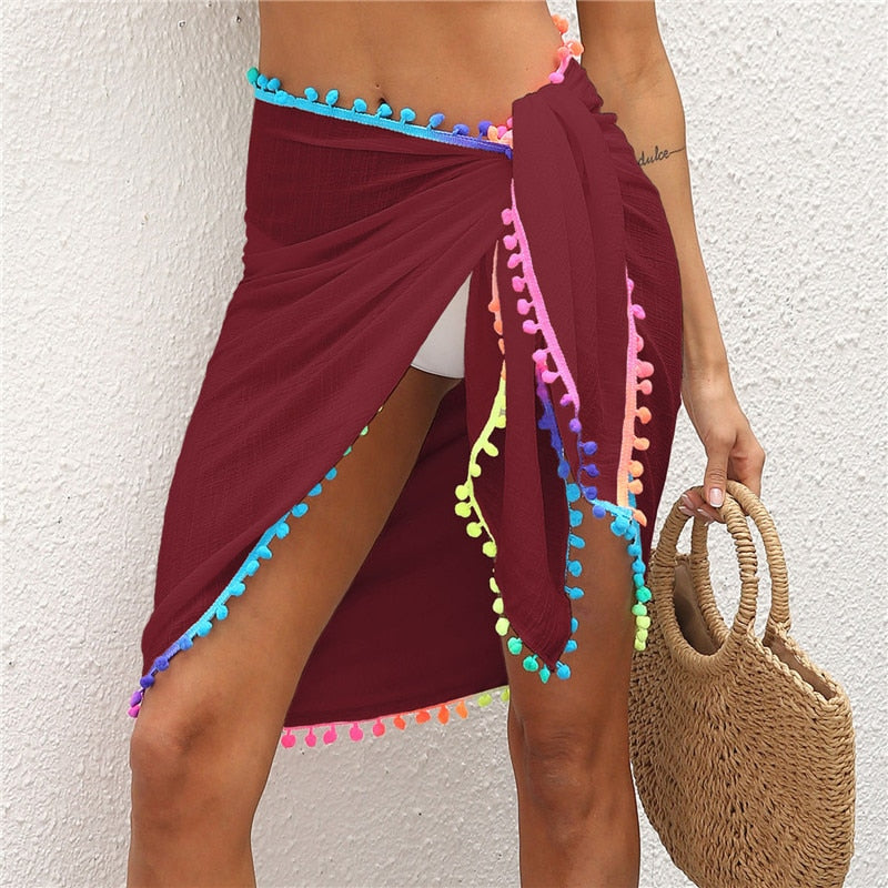 Sarong with Mulicolor Tassel Cover Up