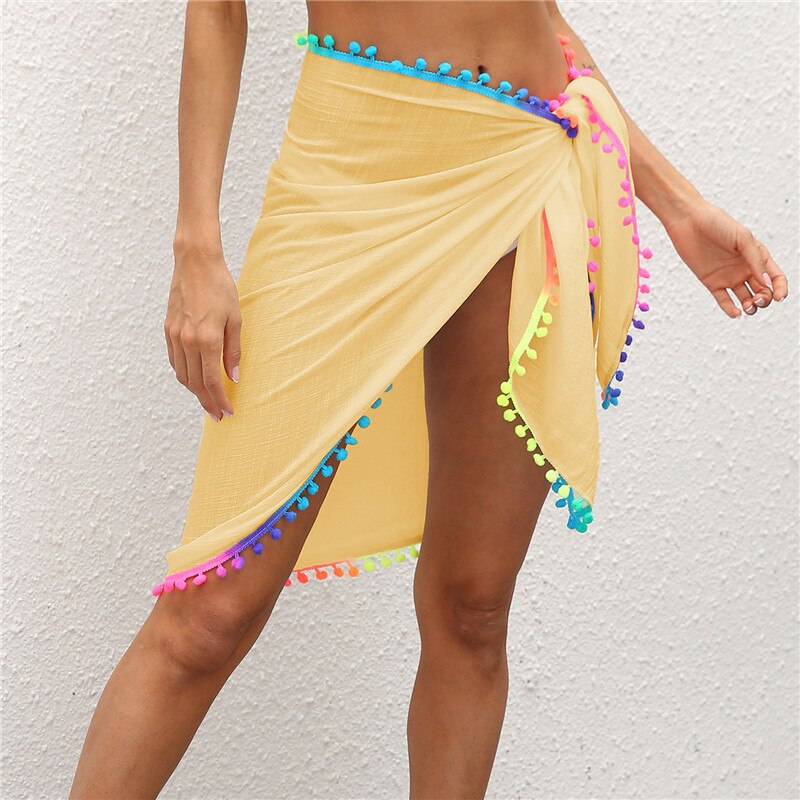 Sarong with Mulicolor Tassel Cover Up