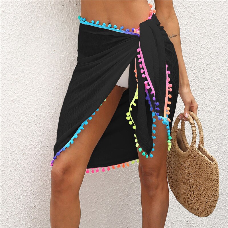 Sarong with Mulicolor Tassel Cover Up