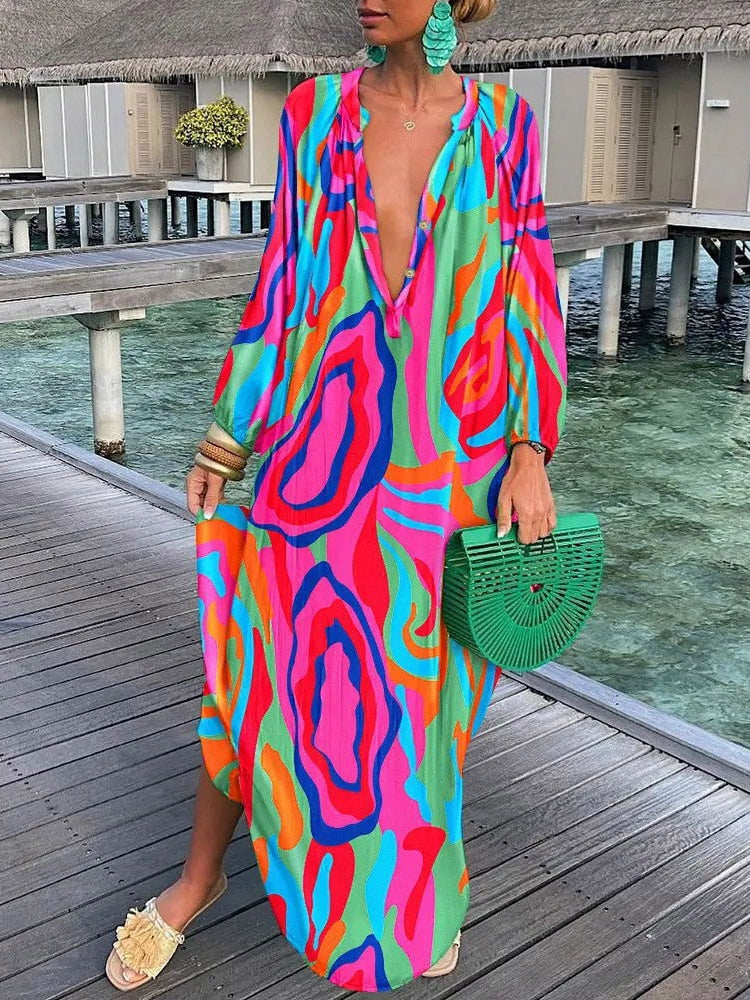 Boho V-Neck Caftan Swimsuit Coverup