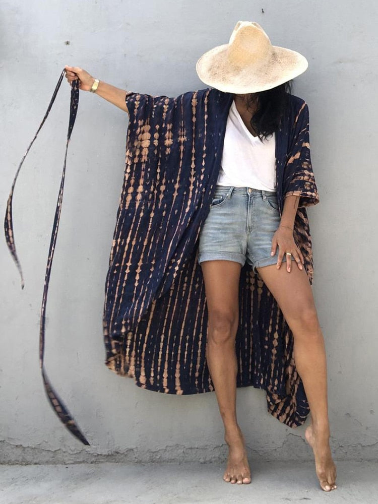 Tie Dye Kimono w/ Belt Swimsuit Cover Up