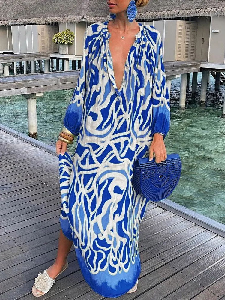 Boho V-Neck Caftan Swimsuit Coverup