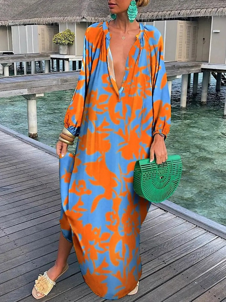 Boho V-Neck Caftan Swimsuit Coverup