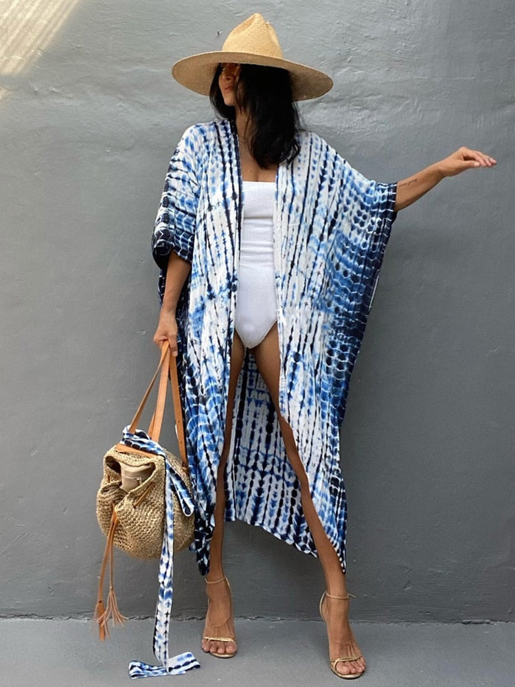 Tie Dye Kimono w/ Belt Swimsuit Cover Up