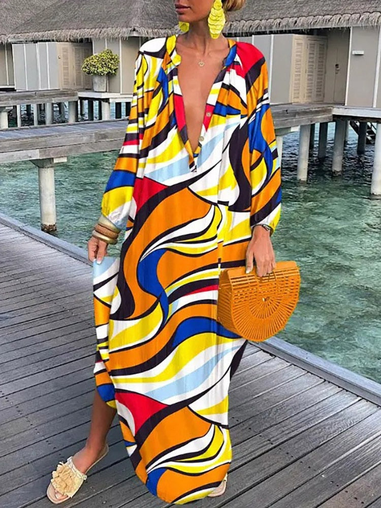 Boho V-Neck Caftan Swimsuit Coverup