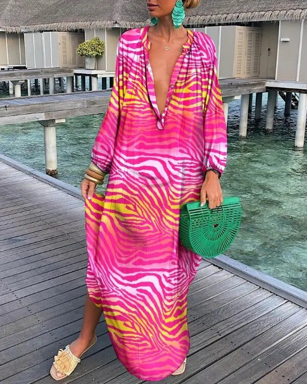 Boho V-Neck Caftan Swimsuit Coverup