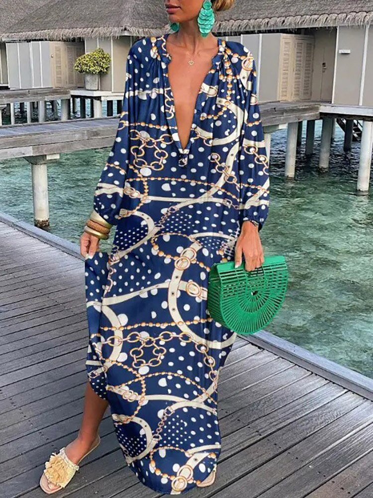 Boho V-Neck Caftan Swimsuit Coverup