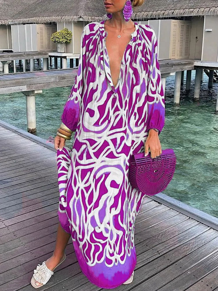 Boho V-Neck Caftan Swimsuit Coverup