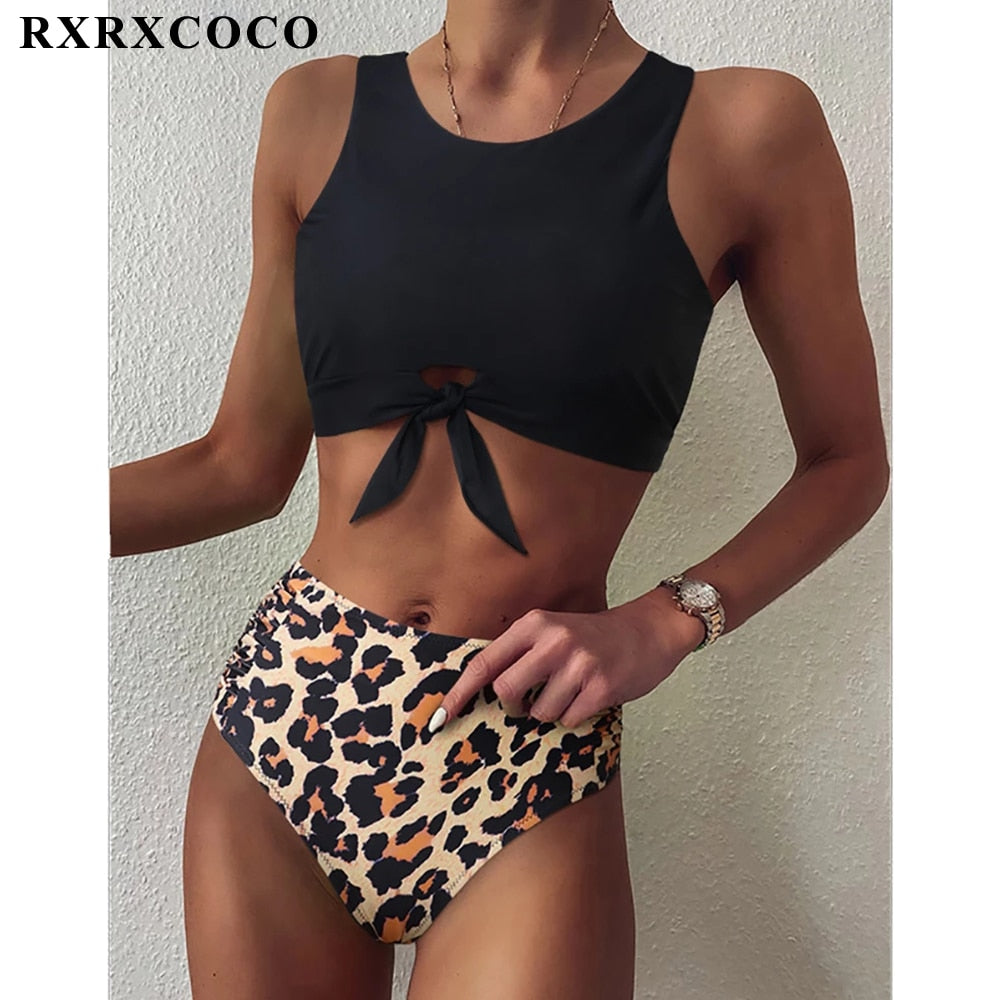 Sport Tie Top with High Waist, Tummy Control & Ruched Sides Bikini Bottom