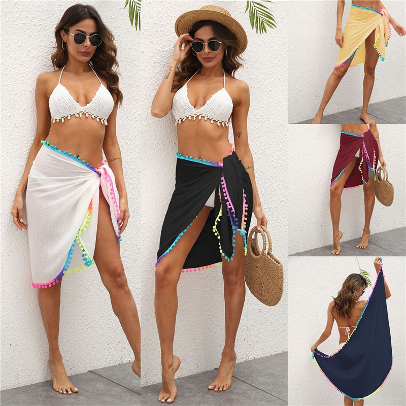 Sarong with Mulicolor Tassel Cover Up