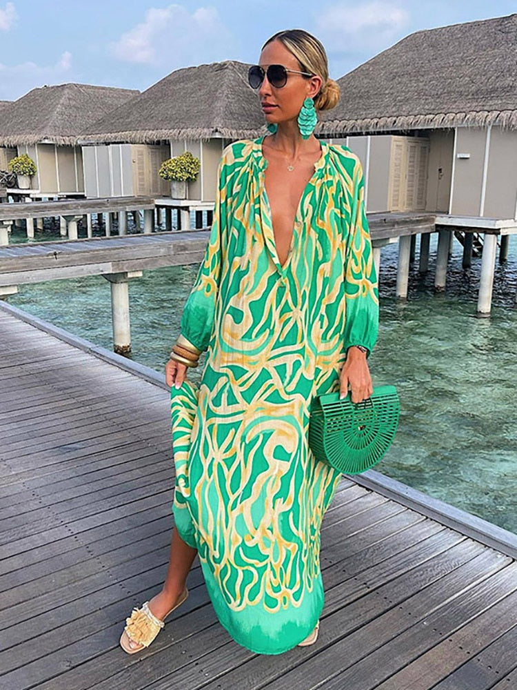 Boho V-Neck Caftan Swimsuit Coverup